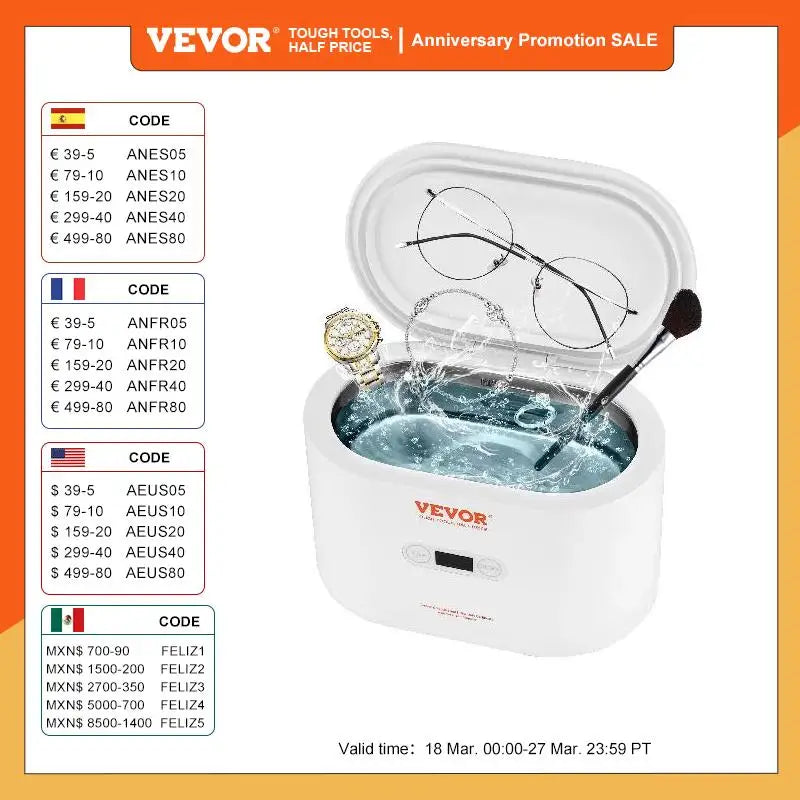 VEOVR 650ml Ultrasonic Cleaner Mini Portable Washing Machine Ultrasound Bath Sonic Cleaning Devices for Glasses Home Appliance