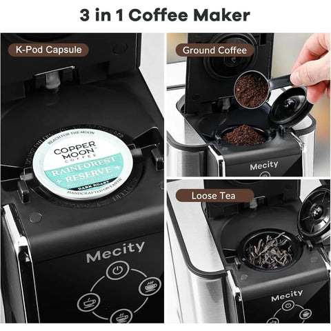 3-in-1 Single Serve Coffee Machine, Compatible with K-cup Coffee Capsule, Instant Coffee Brewer, Loose Tea maker