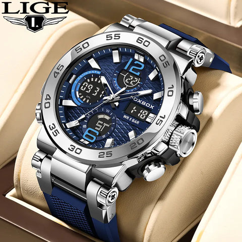 LIGE Luxury LCD Display Men Wristwatches Luminous Sport Man Watch Waterproof Military Quartz Male Clock Relogio Masculino 2023