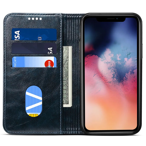 Classic Wallet Flip Genuine Leather Case compatible with Iphone 15 14 13 12 11 Pro X Xs Max Xr 7 8 Plus Magnetic Book Flip Phone Cover Bag
