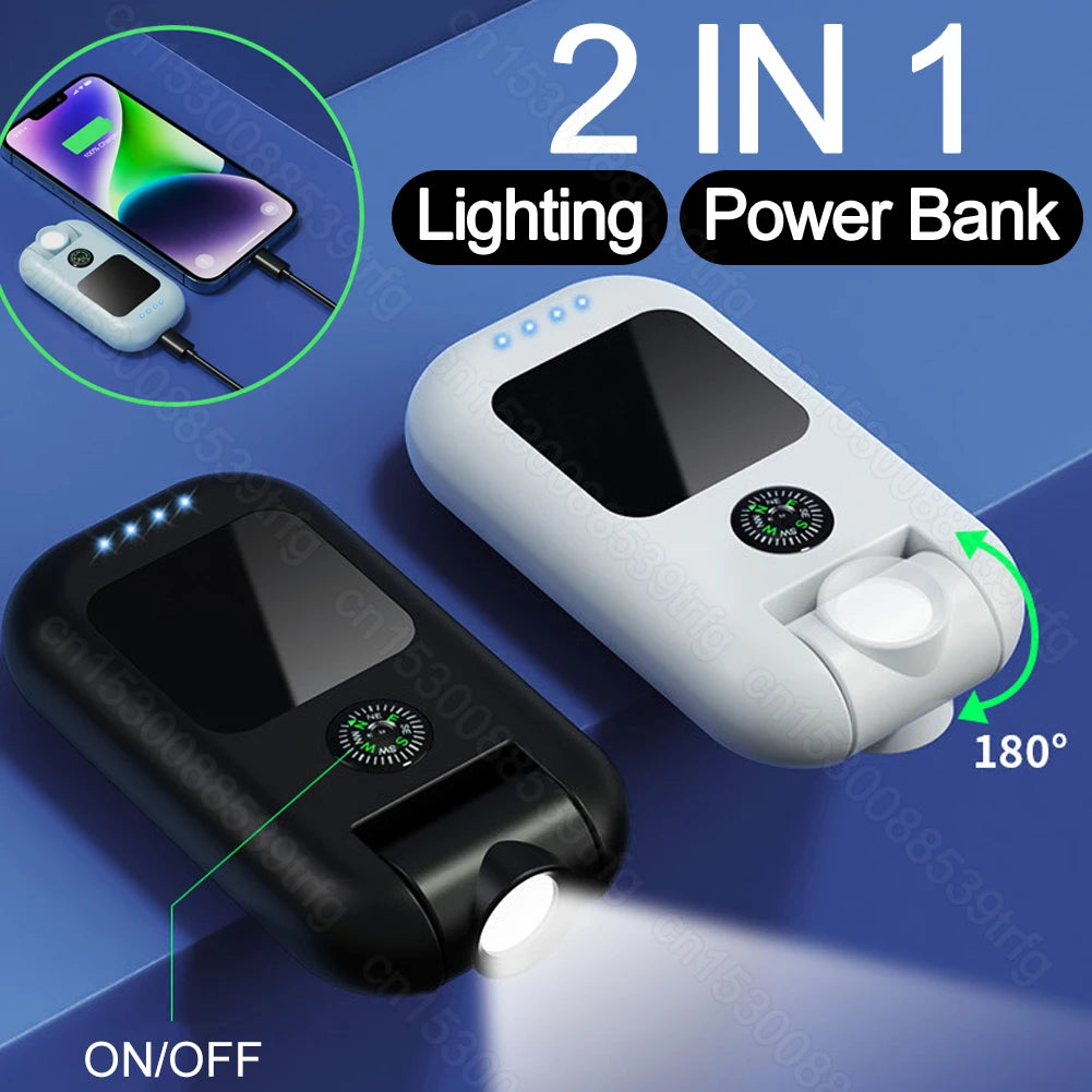 2 IN 1 Portable Keychain Charger & Lighting 1500mAh Type-C Battery Pack Compact Mobile Power Bank Emergency Power with COB Light