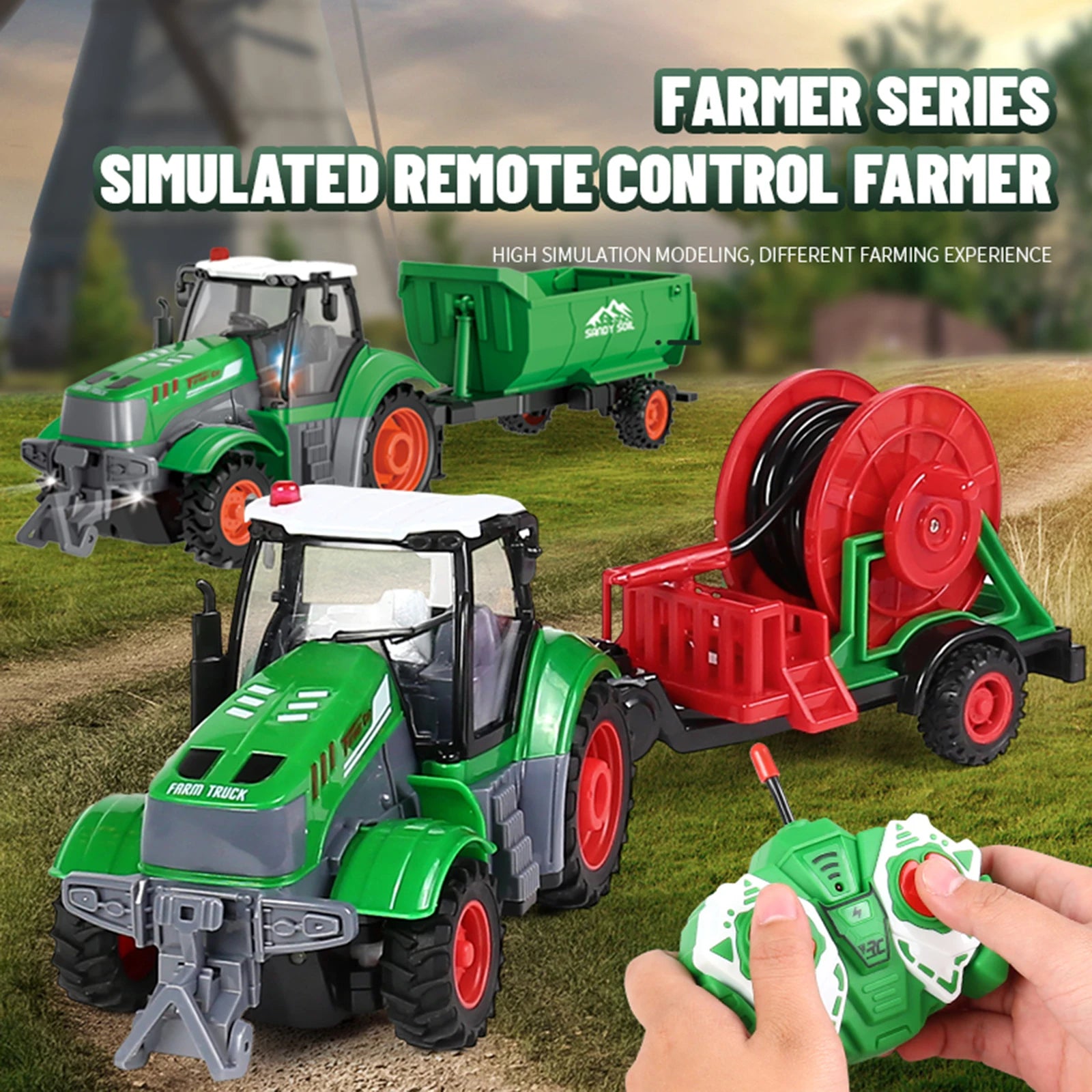 2.4G Remote Control Tractor Toy USB Charging 3.7V Lithium Battery RC Tractor Set Long Lasting Anti Crash for Kid Child