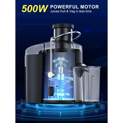 500W Juicer with 3” Wide Mouth for Whole Fruits and Veg, Centrifugal Juice Extractor with 3-Speed Setting, Stainless Steel