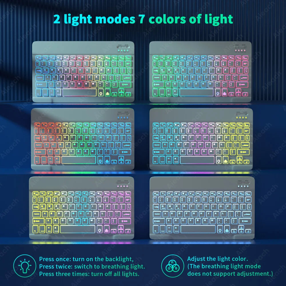 Keyboard For Tablet Android iOS Windows Wireless Mouse Keyboard Bluetooth-compatible Rainbow Backlit Keyboard For iPad Phone