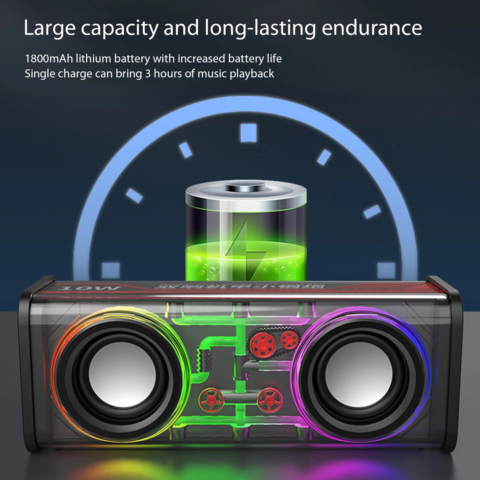 V8 Transparent Mecha Music Speaker Bluetooth 5.0 Wireless Subwoofer TWS Stereo Portable Mini Speaker RGB Light Party Loudspeaker