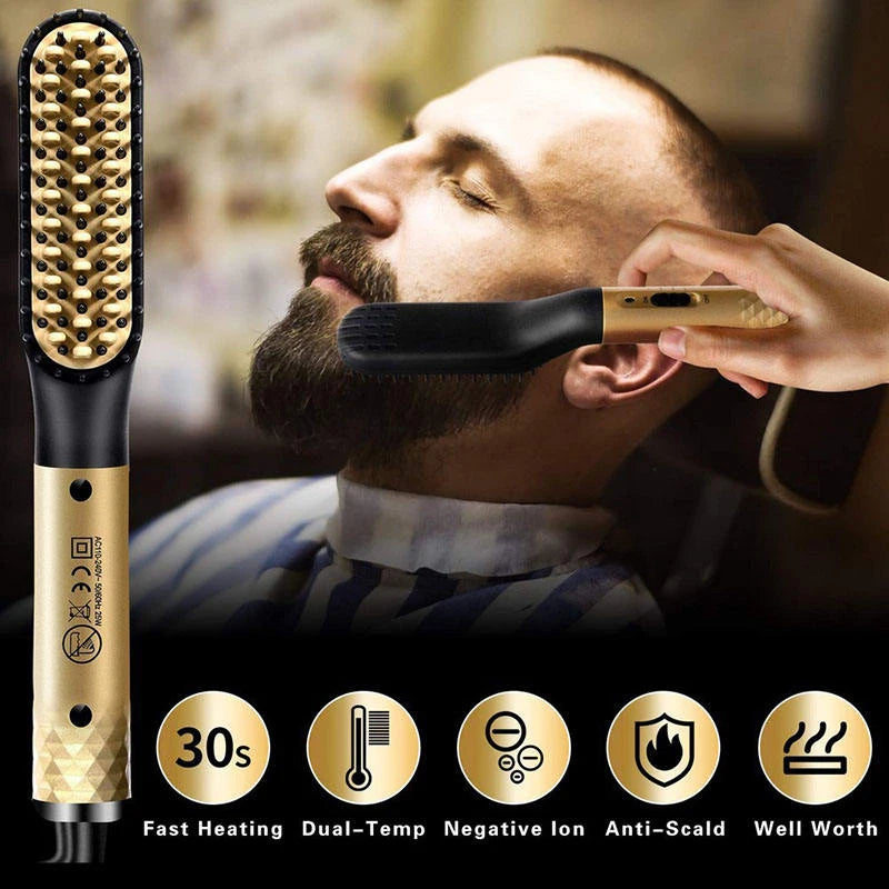 2023 New Hair Straightener Electric Negative Ion Heating Comb Men's Beard Hair Straightening Brush Dry And Wet Use Quick Styler