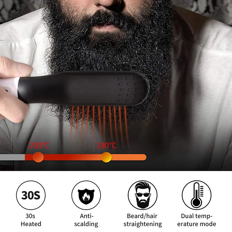 2023 New Hair Straightener Electric Negative Ion Heating Comb Men's Beard Hair Straightening Brush Dry And Wet Use Quick Styler