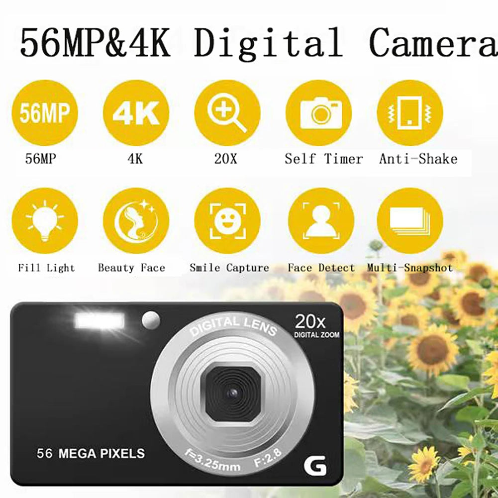 4K HD Digital Camera for Photography and Video Autofocus Anti-Shake 56MP Compact Vlogging Camera 3 Inch Self Timer Video Camera
