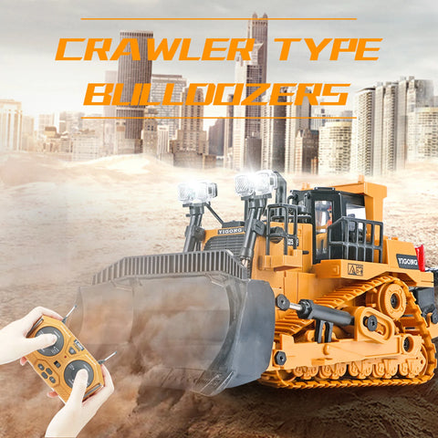 1:24 9CH RC Bulldozer Truck Car Crawler Type Alloy Shovel Engineering Forklift Heavy Excavator Children's Toys Gifts for Kids